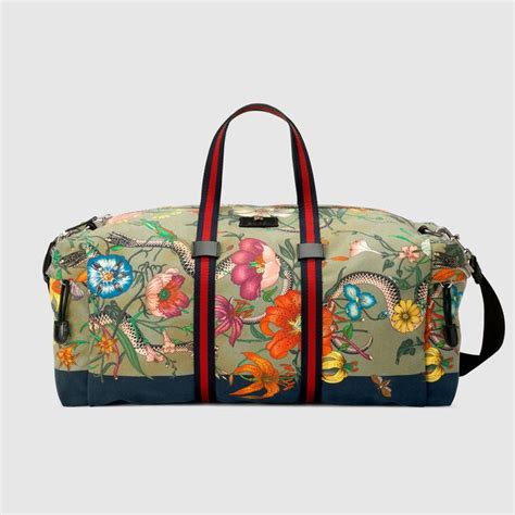 gucci flora snake print duffle